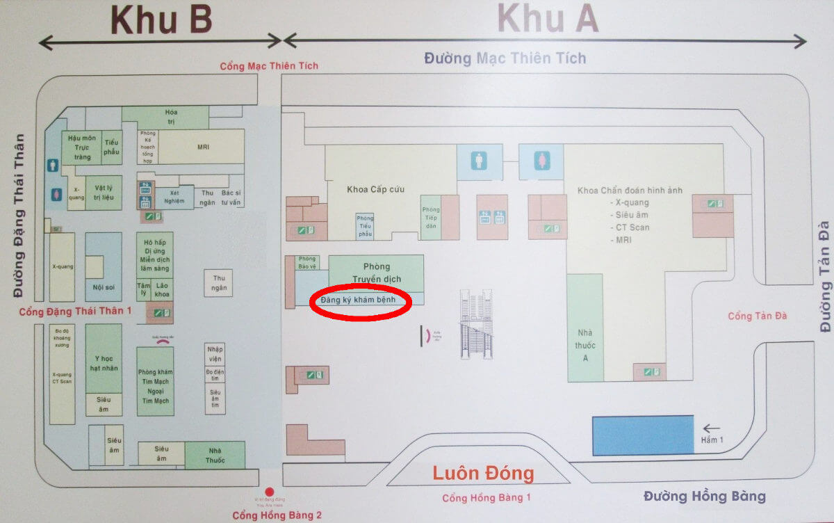 vị trí quầy đăng kí Bệnh viện Đại học Y dược TP.HCM cơ sở 1