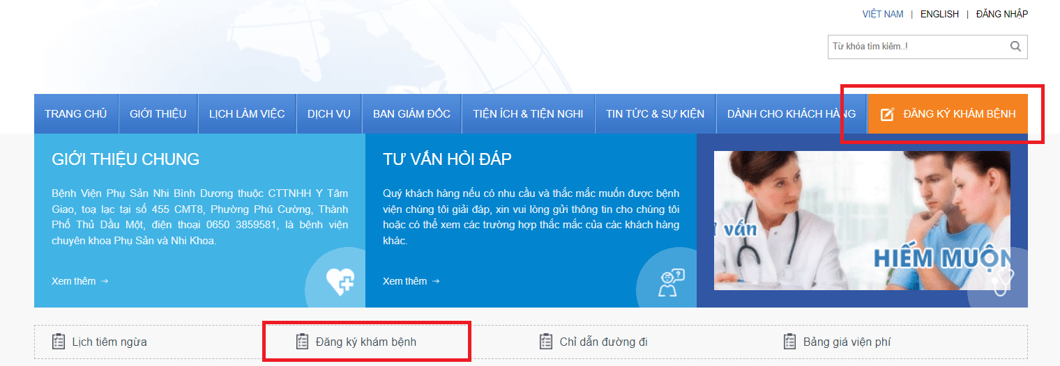 đặt lịch khám tại bệnh viện Phụ sản nhi Bình Dương