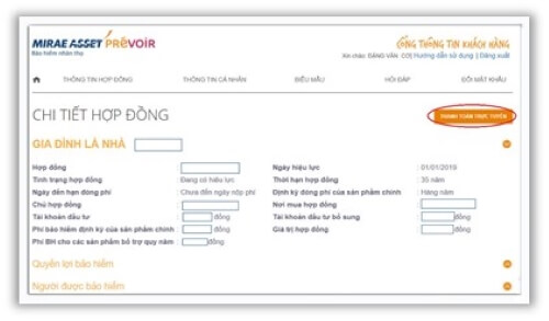THÔNG TIN CẦN TRA CỨU TRONG HỢP ĐỒNG BẢO HIỂM MIRAE ASSET PRÉVOIR 