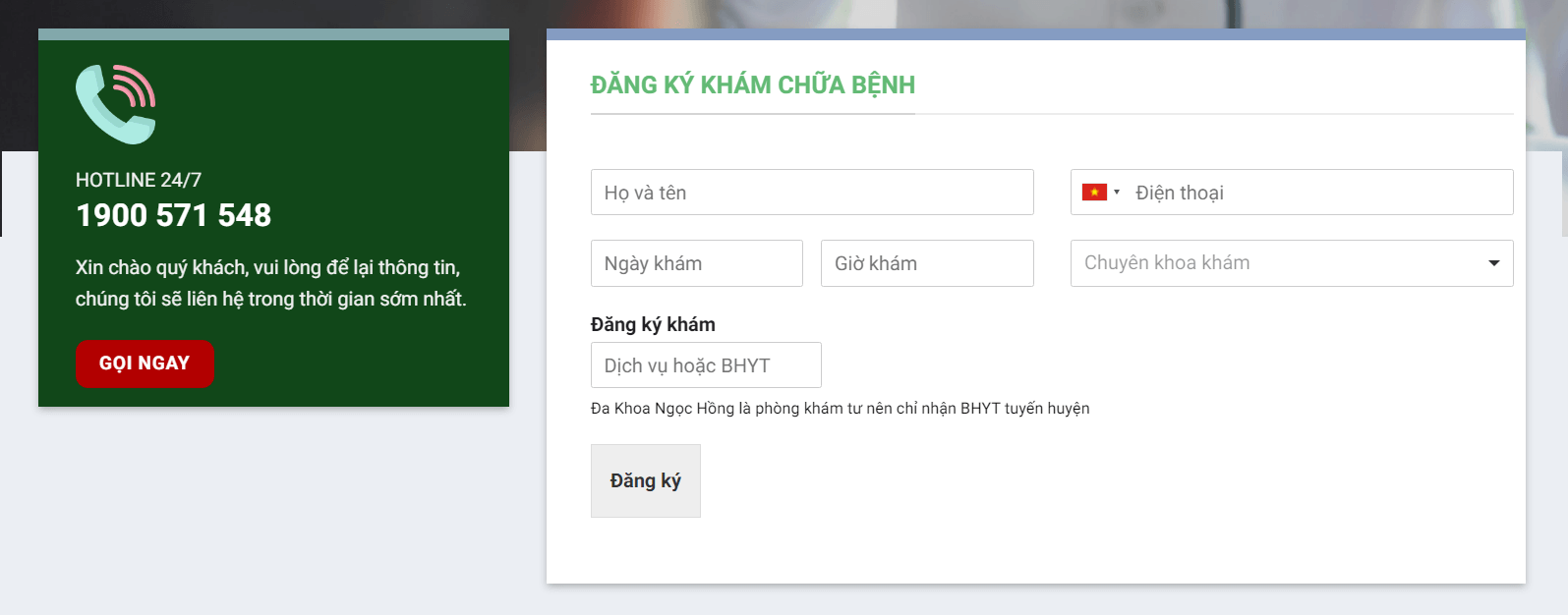 lịch khám tại bệnh viện Đa Khoa Ngọc Hồng 24/7  thông qua trang web
