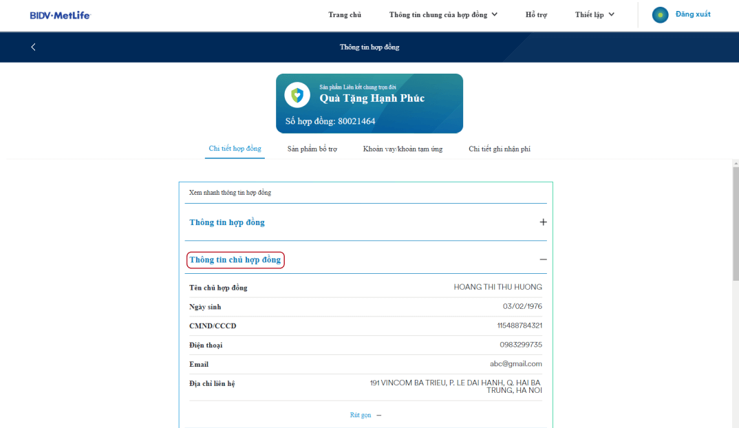 Tra cứu hợp đồng bảo hiểm BIDV MetLife tại Cổng thông tin khách hàng MetCare
