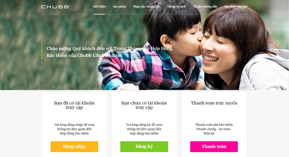 Giao diện website công ty bảo hiểm Chubb Life