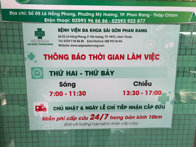 Thời gian làm việc tại Bệnh viện Đa Khoa Sài Gòn - Phan Rang